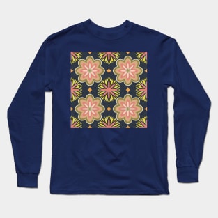 Vintage pastel flower pattern on navy background Long Sleeve T-Shirt